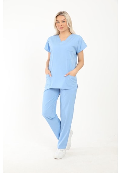 Likralı Cerrahi, Doktor, Hemşire, Renkli Üniforma Takım Mavi