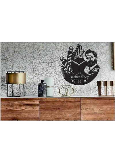 Barber Shop 2 Temalı Dekoratif Ahşap Duvar Saati Ahşap
