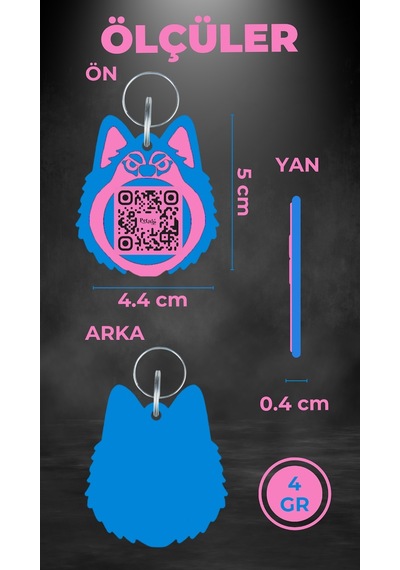 Petjoo 25.Asena Mavi-Pembe Qr'lı Köpek Künyesi