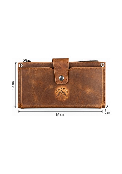 Alphaclub Bag Crazy Horse Hakiki Deri Fermuarlı Çok Bölmeli El Cüzdanı Taba