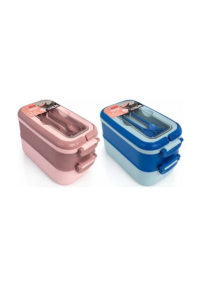 Mikro Bk-6125 İki Katlı Beslenme Kabı Mavi - Pembe