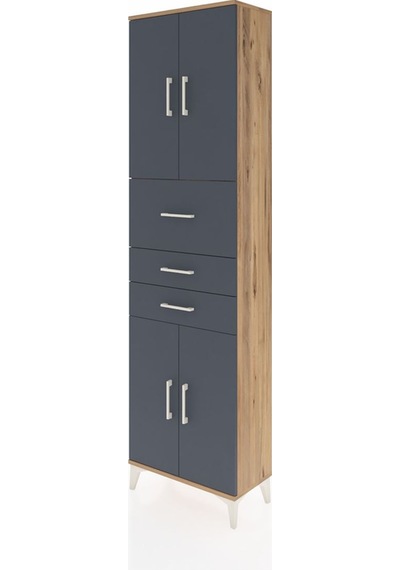 Arges Dolap 3 Raflı 3 Çekmeceli 4 Kapaklı 60x30x221 Çam-antrasit Çam