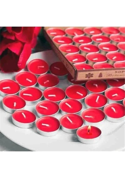 Tealight Mum - Kırmızı Küçük Yuvarlak Yılbaşı Yer Ve Masa Mumu 20
