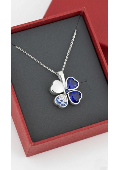 Çekirdekjewelry 925 Ayar Gümüş Safir Taşlı Ters Yonca Kolye Sarı