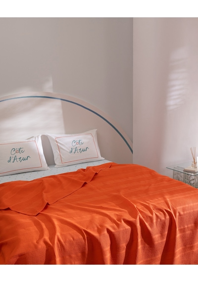 Madame Coco Mathilda King Size %100 Pamuk Karde Düz Pike Takımı - Turuncu 8684427309131 Çok Renkli