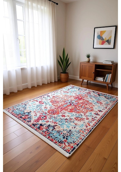 Blghome Dokuma Tabanlı Dijital Baskı Halı Blg3806 Kırmızı - Bej