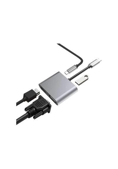 8053 4in1 Usb C Hdmı Vga Adaptörü, Usb C Hub, 4k Hdmı, 1080p Vga, Usb 3.0, Usb C Pd Şarj, Bütün Marka Modellere Uyumlu
