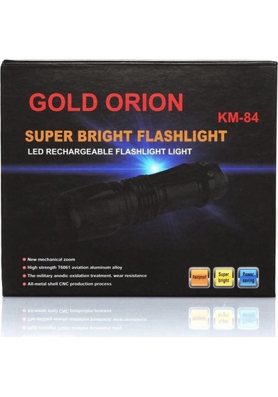Gold Orion Km-84 Tasarruflu Şarjlı Zoomlu Metal El Feneri Kemer Klipsli Diğer