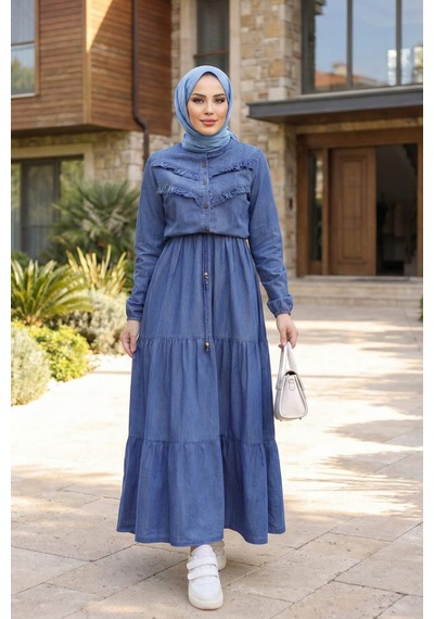 Hb Harma Time Butik Kadın Fırfır Detaylı Bağcıklı Koyu Kot Mavi Denim Elbise Koyu Mavi Koyu Mavi Hb Harma Time Butik Kadın Fırfır Detaylı Bağcıklı Koyu Kot Mavi Denim Elbise Koyu Mavi Koyu Mavi