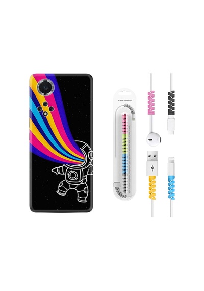 Huawei Nova 9 Kılıf Kablo Koruyuculu Colorful Astronot 1727