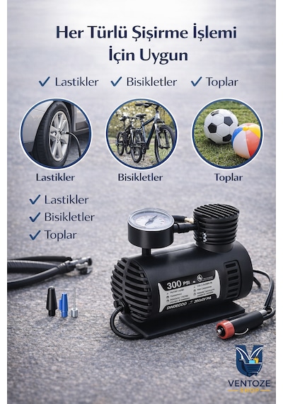 Taşınabilir Hava Kompresörü 12v 300 Ps I Araç Lastik Şişirme Pompası Mini Elektrikli Kompresör 12 V 300 Ps