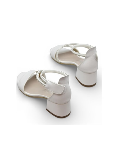 Ayakkabiburada D613 Abiye Kız Çocuk Topuklu Ayakkabı Taşlı Açık Kız Çocuk Nişan Abiye Ayakkabısı Beyaz
