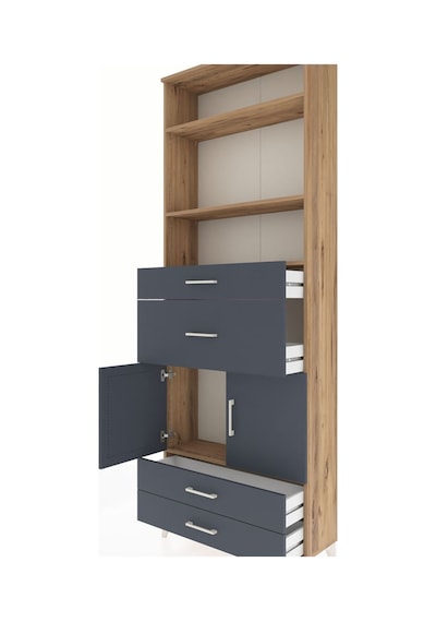 Arges Dolap 4 Raflı 4 Çekmeceli 2 Kapaklı 88x30x243 Çam-antrasit Atlas Çam