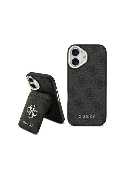 Apple Uyumlu iPhone 17  Kılıf Guess Lisanslı M-safe Özellikli 4g Metal Büyük Logolu Kartlıklı Kapak Siyah Siyah