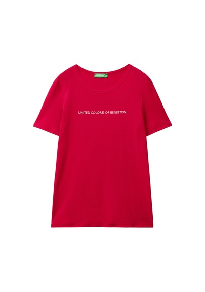 United Colors Of Benetton Kadın Benetton Yazılı Basic T-shirt Fuşya