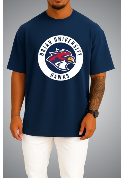 Bahriyeli Collection Oversize Off Campus Briar University Hawks Göğüs Baskılı Beyaz Unisex T-shirt Lacivert