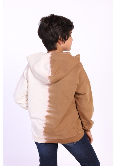 Toontoy Kids Toontoy Erkek Çocuk Kapüşonlu Baskılı İki Renkli Sweatshirt Kahverengi