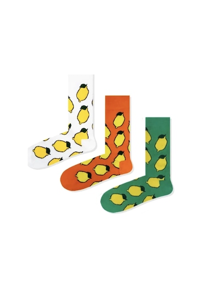 Bidigago 3'lü Limon Desenli Renkli Unisex Çorap Set Renkli
