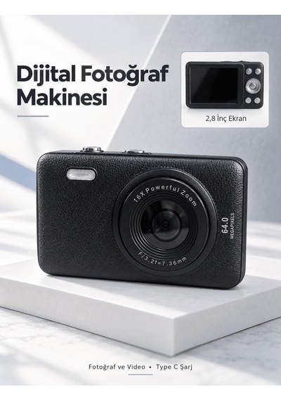 Cep Boy Tasarımlı Siyah Dijital Kamera 2,8 İnç Ekran Ve Video Kayıt Özelliği 63542289