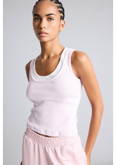 Defacto Çift Katman Görünümlü Slim Fit Ribana Crop Basic Atlet I7464ax26hspn688 Pembe-pn688