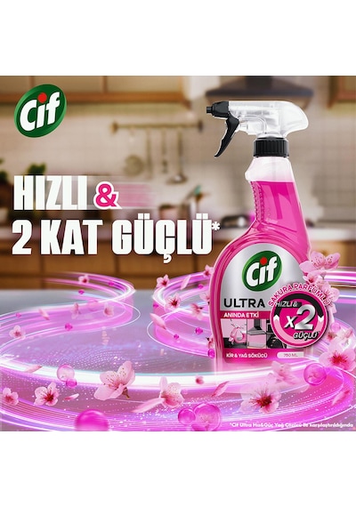 Cif Ultra Hızlı Ve X2 Güçlü Kir & Yağ Sökücü Sakura Parfümü İle Etkili Temizlik 750 Ml X4 Diğer