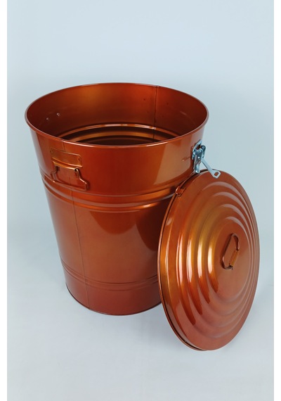 40 Litre Kilitli Kapaklı Metal Çöp Kovası Ve Dekoratif Çamaşır Sepeti Bakır