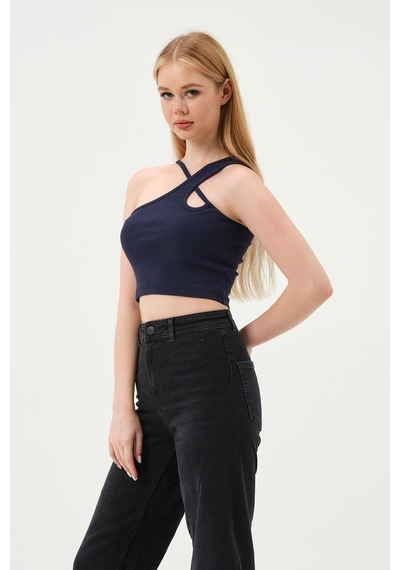 Quhox Kadın Askılı Crop Kaşkorse İndigo