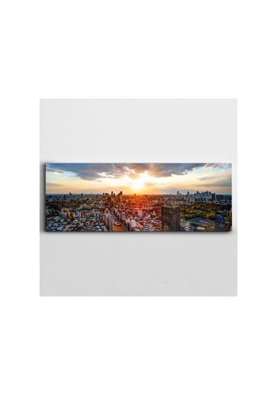 Binalar Ağaçlar Evler Ve Yol Şehir Manzarası Panoramik Kanvas Tablo