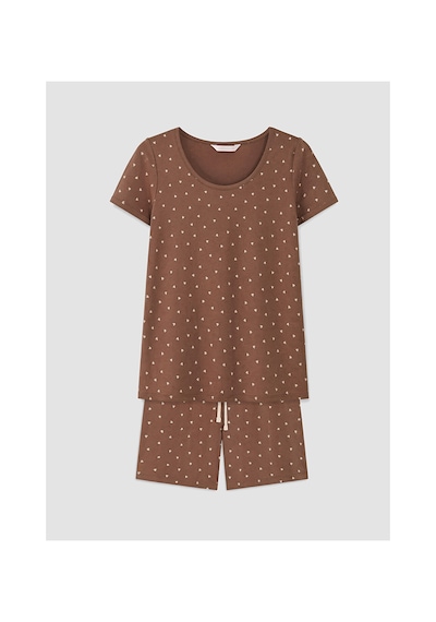 Lcw Dream Kahverengi Kalp Desenli Hamile Şortlu Pijama Takımı