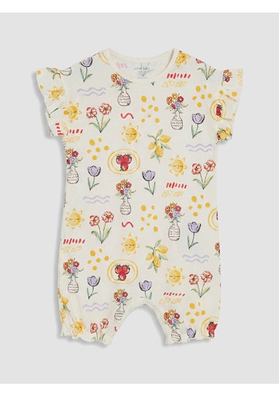 LC Waikiki Lcw Baby Yeşil Fırfırlı Baskılı Kız Bebek 2'li Tulum Lıght Green