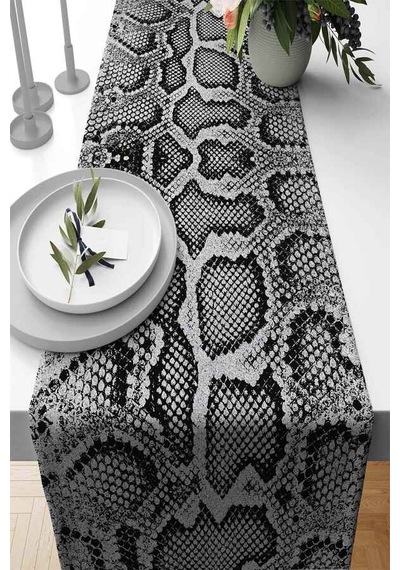Silver Krokodil Desenli Premium Masa Örtüsü Runner Rnr068n11