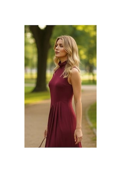Zdnjeans Pileli Bordo Uzun Elbise