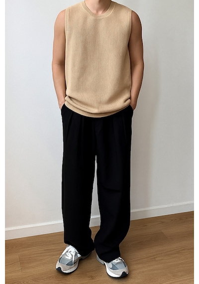 Erkek Bisiklet Yaka Oversize Süveter Bej
