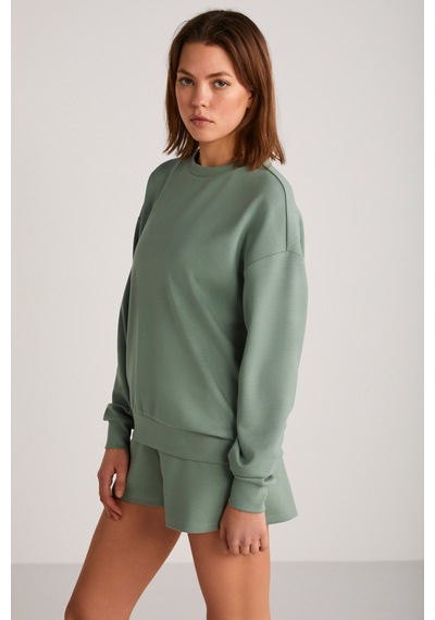 Ethıquet Maısıe Kadın Organik Pamuklu Comfort Fit Bisiklet Yaka Mint Yeşil Sweatshirt