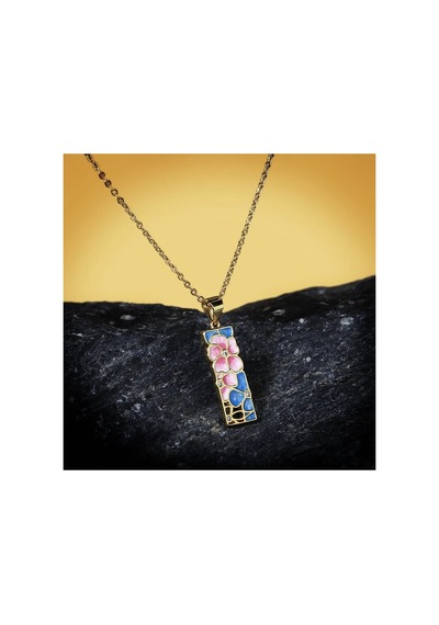 Glaze Blossom El Yapımı Emaye 925 Ayar Gümüş Özel Çiçekli Tasarım Kolye Küpe Seti Mavi - Yeşil