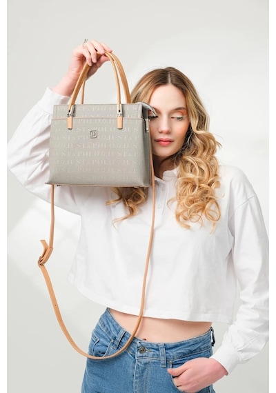 Just Polo 5 Bölmeli Şık El & Omuz Çantası Shoulder Bag Ebat : 22 X 25 Cm Gri - Camel