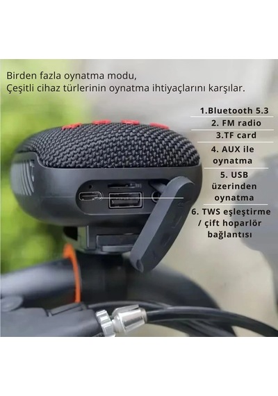 Etashop Bisiklet Bluetooth Hoparlör Taşınabilir Su Geçirmez Çift Bağlantı Fm Radyo Siyah