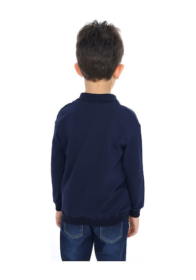Toontoy Kids Toontoy Erkek Çocuk Baskılı Polo Yaka Düğmeli Uzun Kollu Tişört Lacivert
