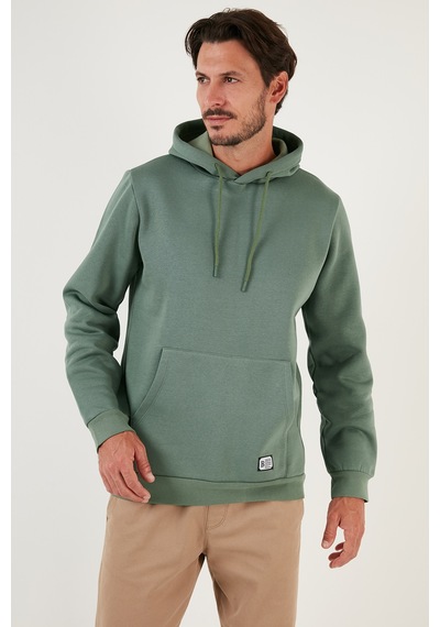 Buratti Regular Fit Kapüşonlu Kanguru Cepli Içi Tüylü Yumuşak Şardonlu Erkek Sweat 5905281 Açık Yeşil