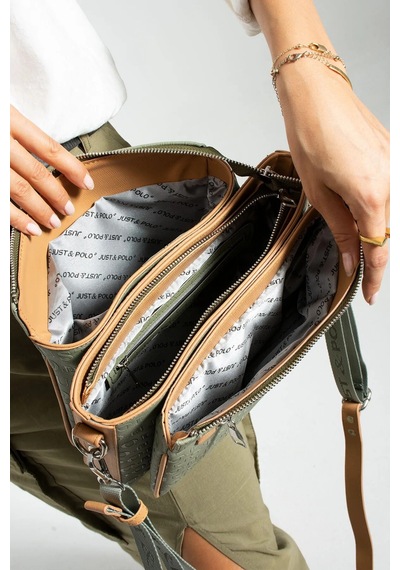 Just Polo Kadın Baskılı Omuz Çantası Shopper Siyah - Camel