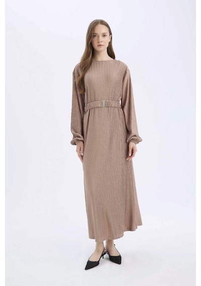 DeFacto Regular Fit Pilise Uzun Kollu Maxi Tesettür Elbise E1952AX25SPBG267