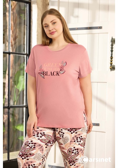 Aydoğan Kadın Pijama Takımı Kısa Kol Büyük Beden & Battal Pembe