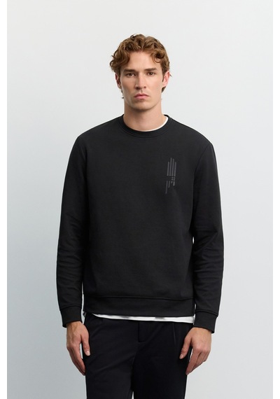 Avva Erkek Siyah Bisiklet Yaka Kolay Ütülenen Baskılı Pamuklu Regular Fit Sweatshirt A62y1297