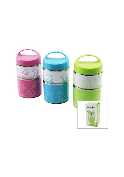 Sabit Kulplu - Resimli - Renkli 2li Sefer Tası - Saklama Kabı 930ml
