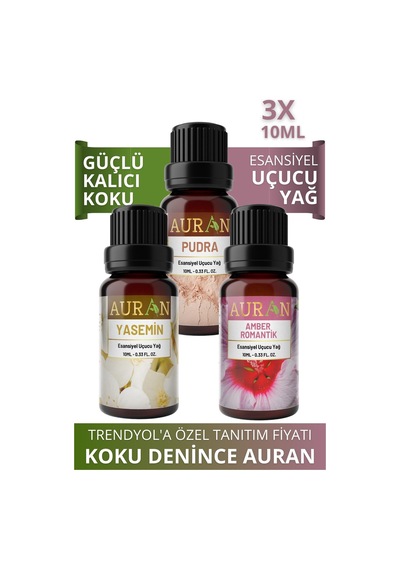 Auran Auran Amber + Auran Pudra + Auran Yasemin Auran Saf Esansiyel Uçucu Yağı 3 x 10 ML