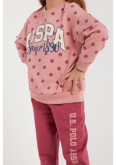 U.S. Polo Assn. Lisanslı Retro Pembe Kız Çocuk Puantiyeli Eşofman Takım Pembe