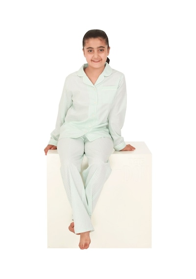 The Don Açık Yeşil Beyaz Kareli Kız Çocuk Pijama Takımı (9-14 Yaş