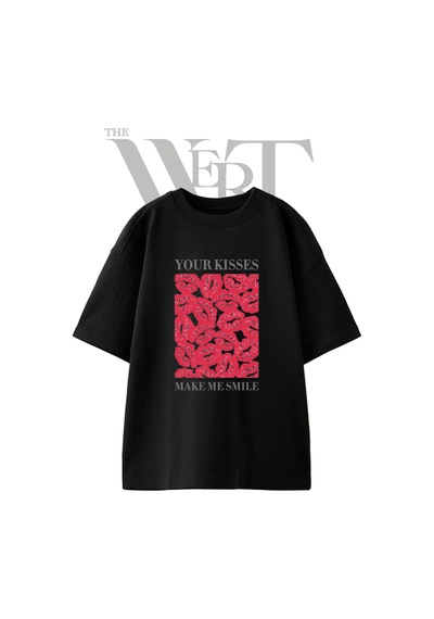 Thewert Opucuk Izleri Tasarım Baskılı Ünisex Siyah Oversize T-shirt