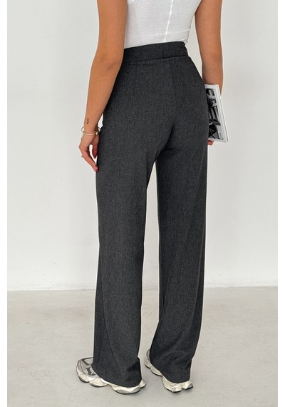 Kadın Yüksek Bel Geniş Paça Pantolon Grey Tailor Gri