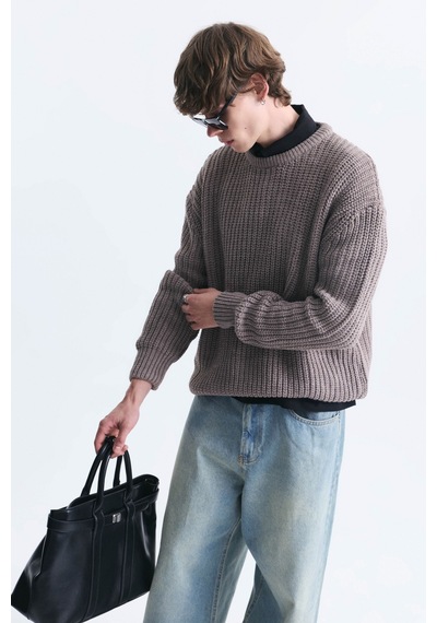 Vamos Oversize Basic Triko Kazak Bej Melanj Vamos Oversize Basic Triko Kazak Bej Melanj